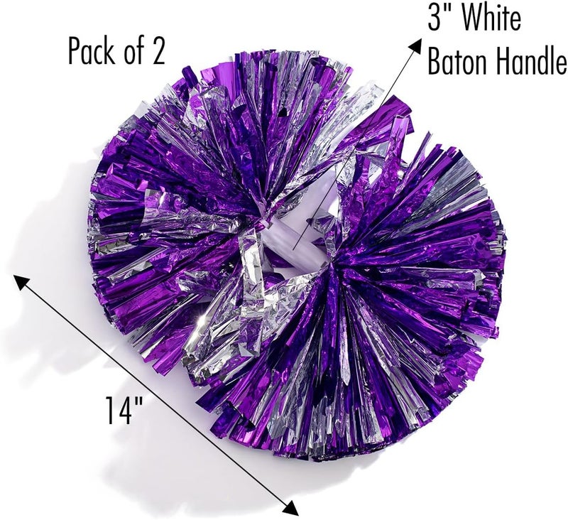 Anderson's Premium Purple & Silver Metallic Foil Baton Pom Poms, 14" Cheer Shakers for Homecoming, Football, Parades, Weddings, Spirit Rallies, Fundraisers, Graduation, Holiday Events & More, Set of 2 - Image 3